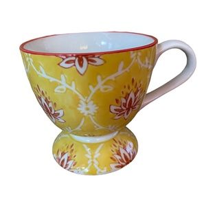 World Market Footed Yellow and Orange Lotus Tea Cup / Coffee Mug